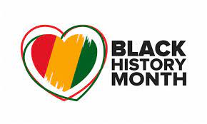 A heart colored Red Yellow and Green and it says "Black History Month"