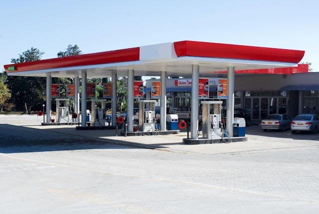 The outside of a gas station