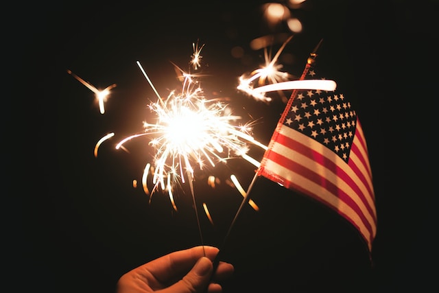 Fireworks and an American Flag